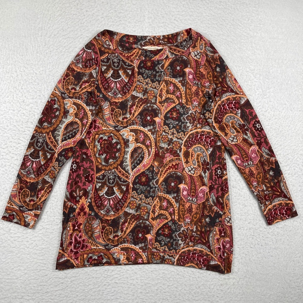 Soft Surroundings Shirt Womens Medium Paisley Tunic Top Earthy Casual Boho Work
